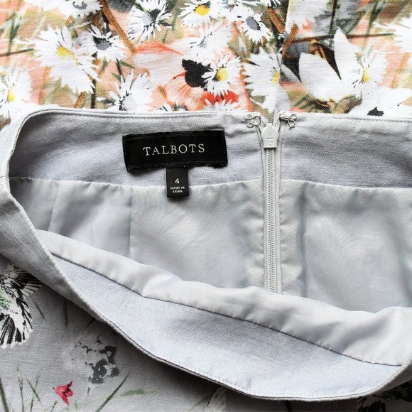 Talbots Linen Blend Floral Pencil Skirt Size 4 Fully Lined Hummingbirds Pastels - Picture 3 of 7